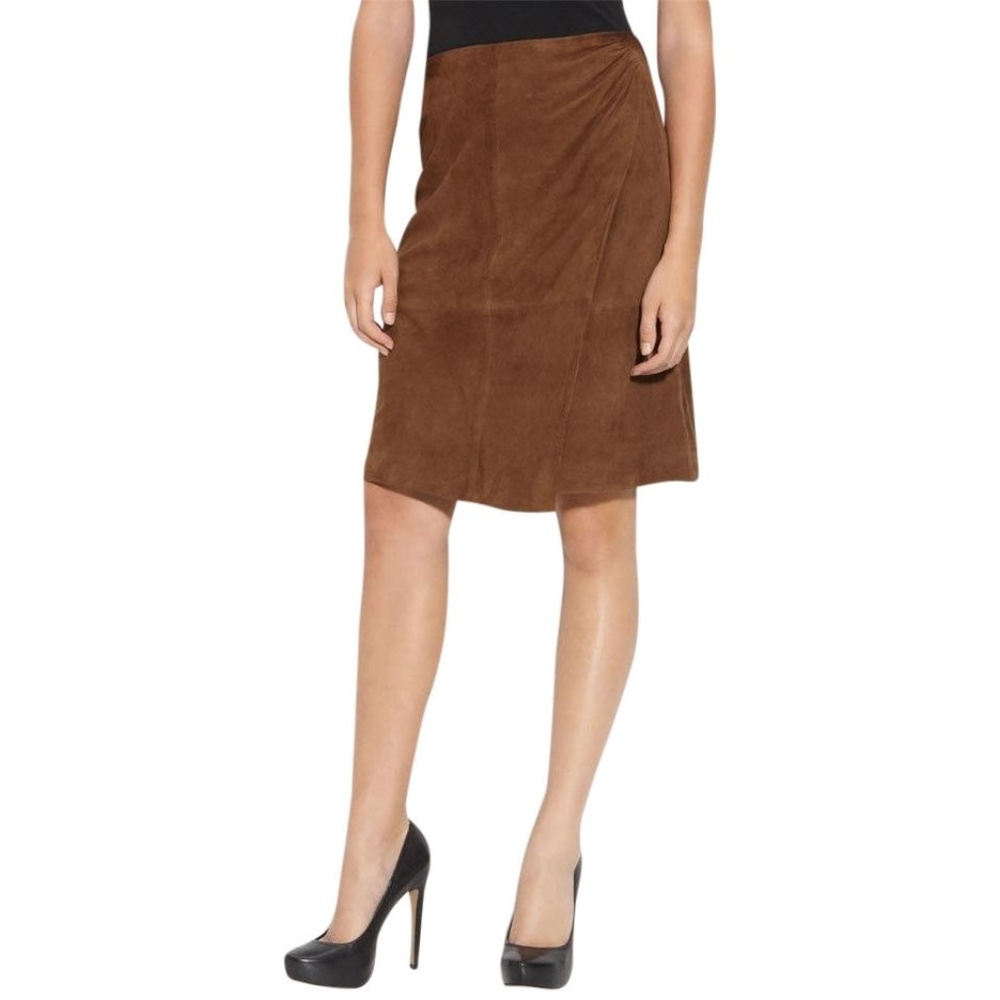 NEW Classiques Entier Cognac Suede Faux Wrap Skirt Final Price